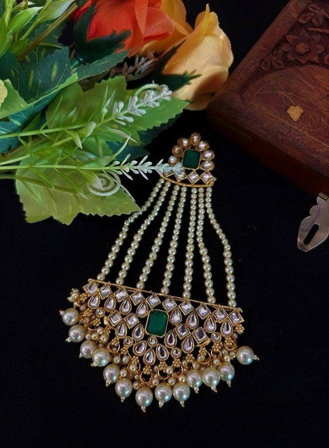 DecorTales Traditionl Indian Kundan Jadau Head Jhoomar Hair Jhoomer Jhumar Passa Jewelry Tikka for Women - Image 3