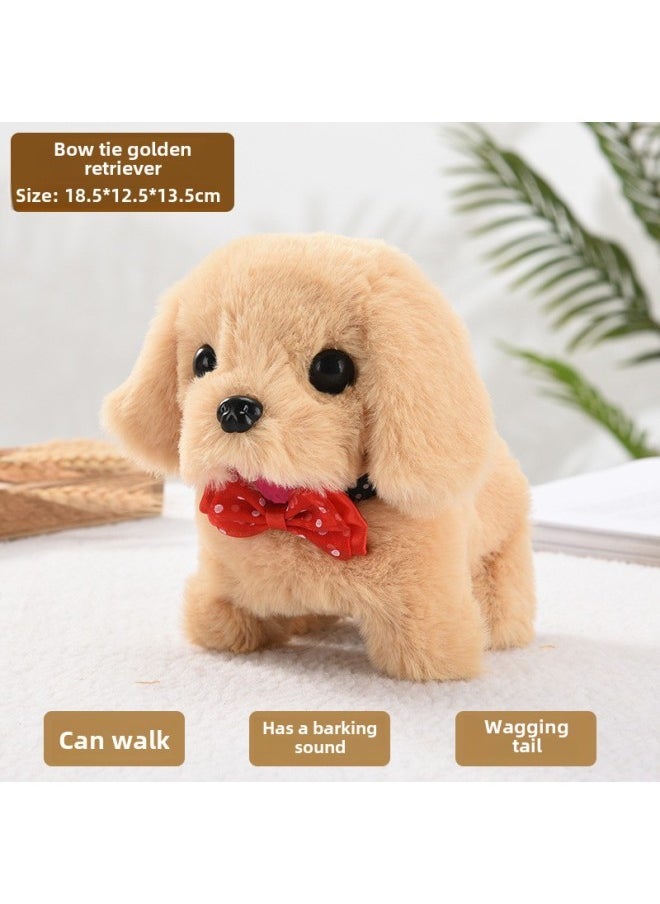 Simulation Electric Dog Plush Electric Puppy Can Walk, Call, Nod, Tail, Children's Toy Dog Stall Wholesale-Color:Bow Tie Golden Retriever  - Image 1