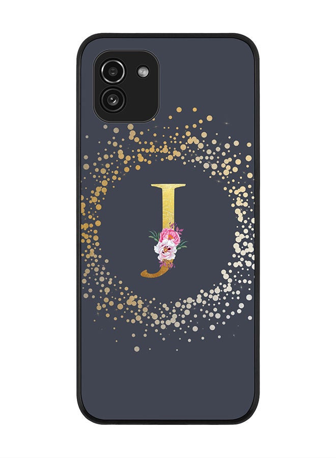 Stylizedd Rugged Black edge case for Samsung Galaxy A03 (LTE/4G) Slim fit Soft Case Flexible Rubber Edges Anti Drop TPU Gel Thin Cover - Custom Monogram Initial Letter Floral Pattern Alphabet - J (Grey) - Image 1