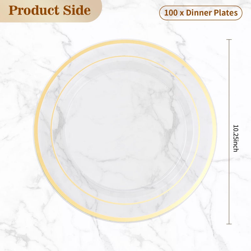 BESTVIP 100PCS Clear Plastic Plates, 10.25 Inch Disposable Dinner Plate Party with Gold Rim, Heavy Duty Disposable Plastic Plates for Party, Wedding and Birthday, Christmas, Thanksgiving - Image 4