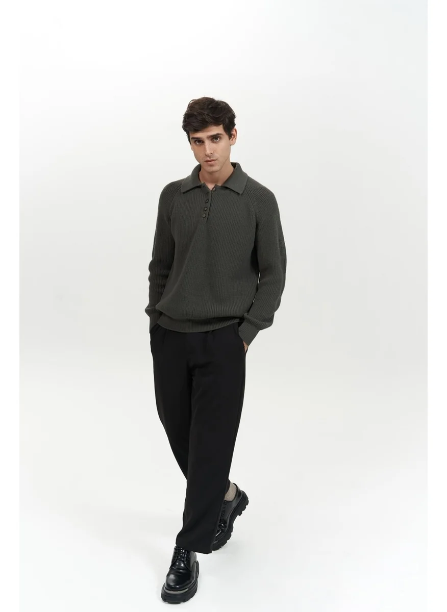 Mai Collection Vander Button Detail Anthracite Men's Knitwear Sweater