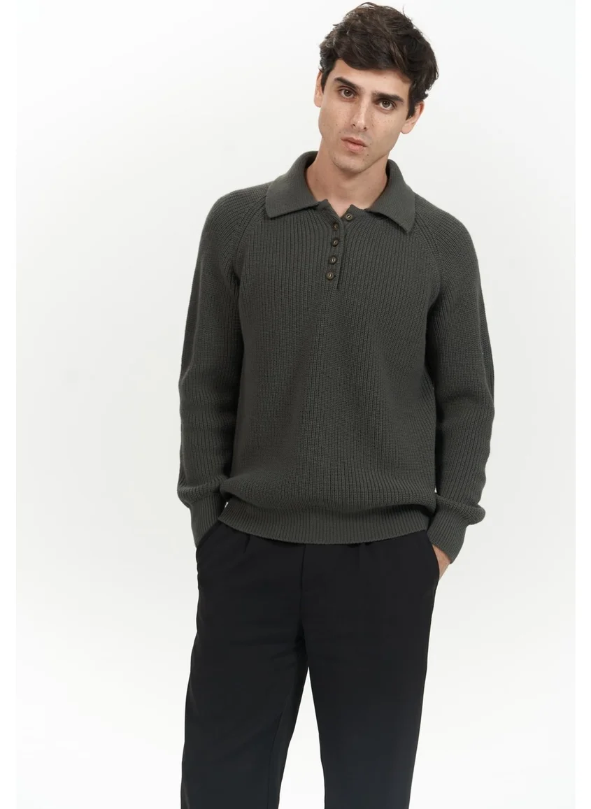 Mai Collection Vander Button Detail Anthracite Men's Knitwear Sweater