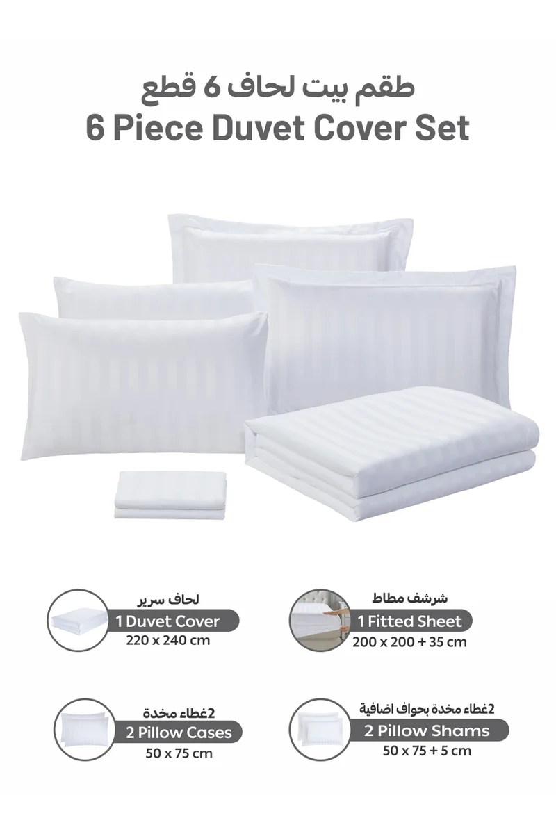 Donetella Striped Duvet Cover Set King Size 220x240 cm - 6-Pcs Bed Set, Microfiber Fabric - 1 Duvet Cover, 1 Fitted Sheet, 2 Pillow Sham, 2 Pillowcase (Filler Not Included)