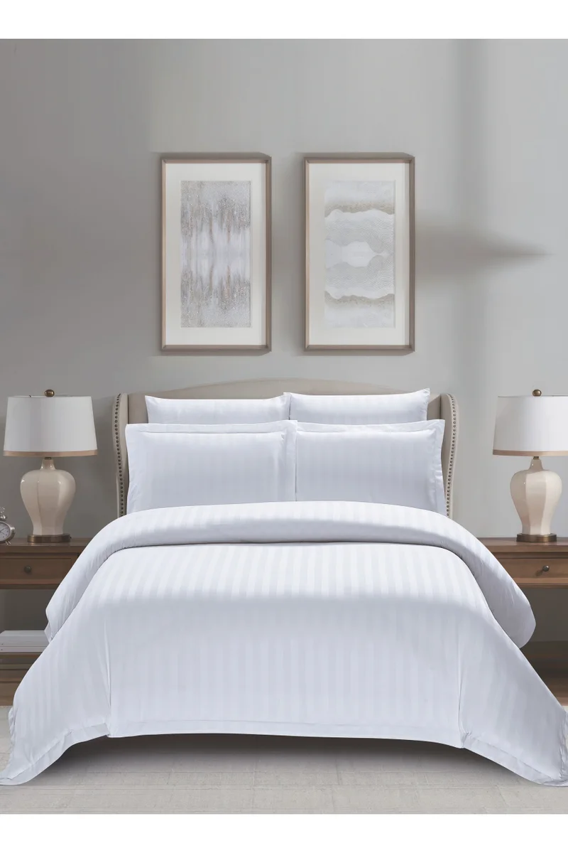 دوناتيلا Striped Duvet Cover Set King Size 220x240 cm - 6-Pcs Bed Set, Microfiber Fabric - 1 Duvet Cover, 1 Fitted Sheet, 2 Pillow Sham, 2 Pillowcase (Filler Not Included)