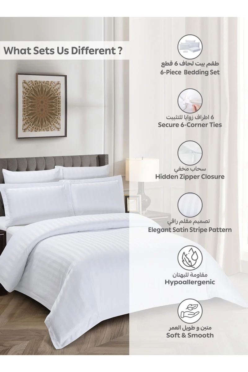 Donetella Striped Duvet Cover Set King Size 220x240 cm - 6-Pcs Bed Set, Microfiber Fabric - 1 Duvet Cover, 1 Fitted Sheet, 2 Pillow Sham, 2 Pillowcase (Filler Not Included)