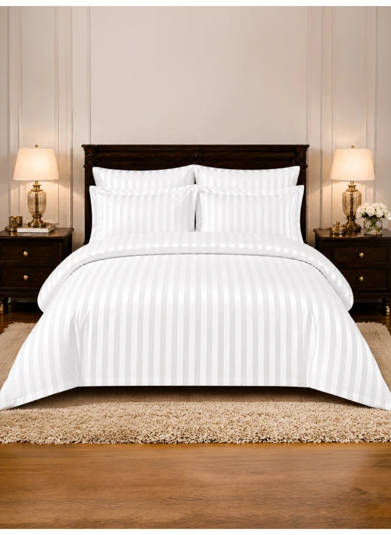 Hotel Striped Duvet Cover Set, Fits 200x200 cm Size Bed, 6-Pcs King Size Bedding Set, Brushed Microfiber Fabric, (Filler Not Included).