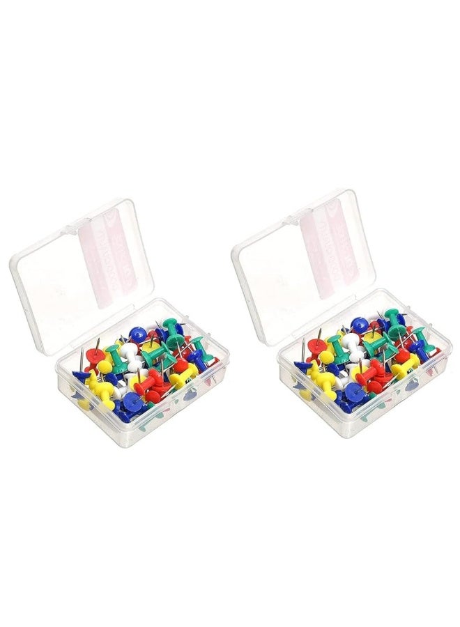 مجموعة من دبابيس مكتب ملونة في صندوق بلاستيكي - متعدد الألوان (عبوة من قطعتين) . - Image 1