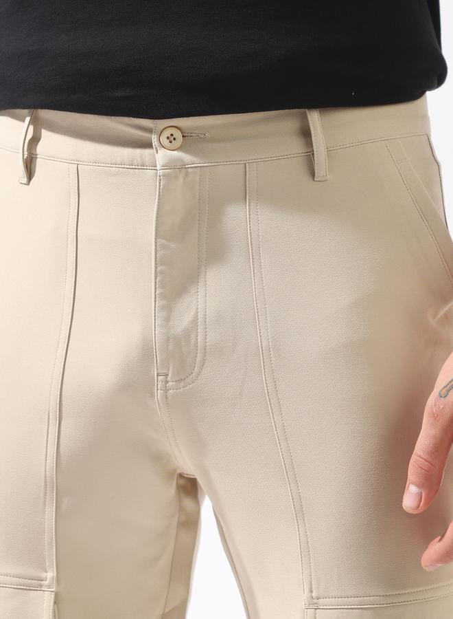 HIGH STAR Beige Trousers Solid Button Woven Full Cargo Mid-Rise for Men – Style that defines you - Image 5