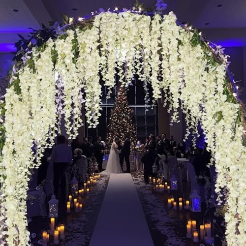 Party Propz Ivory Wisteria Artificial Flowers for Decoration - 12Pcs (3.6ft), Money Plant Artificial Leaves- 2Pcs(8ft), Haldi Decoration Items for Home Decor, Flowers for Decorations Backdrop - Image 4