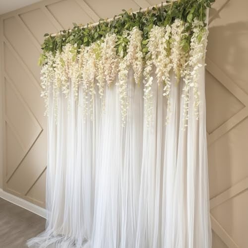 Party Propz Ivory Wisteria Artificial Flowers for Decoration - 12Pcs (3.6ft), Money Plant Artificial Leaves- 2Pcs(8ft), Haldi Decoration Items for Home Decor, Flowers for Decorations Backdrop - Image 5