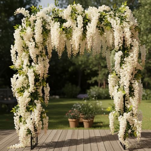 Party Propz Ivory Wisteria Artificial Flowers for Decoration - 12Pcs (3.6ft), Money Plant Artificial Leaves- 2Pcs(8ft), Haldi Decoration Items for Home Decor, Flowers for Decorations Backdrop - Image 1