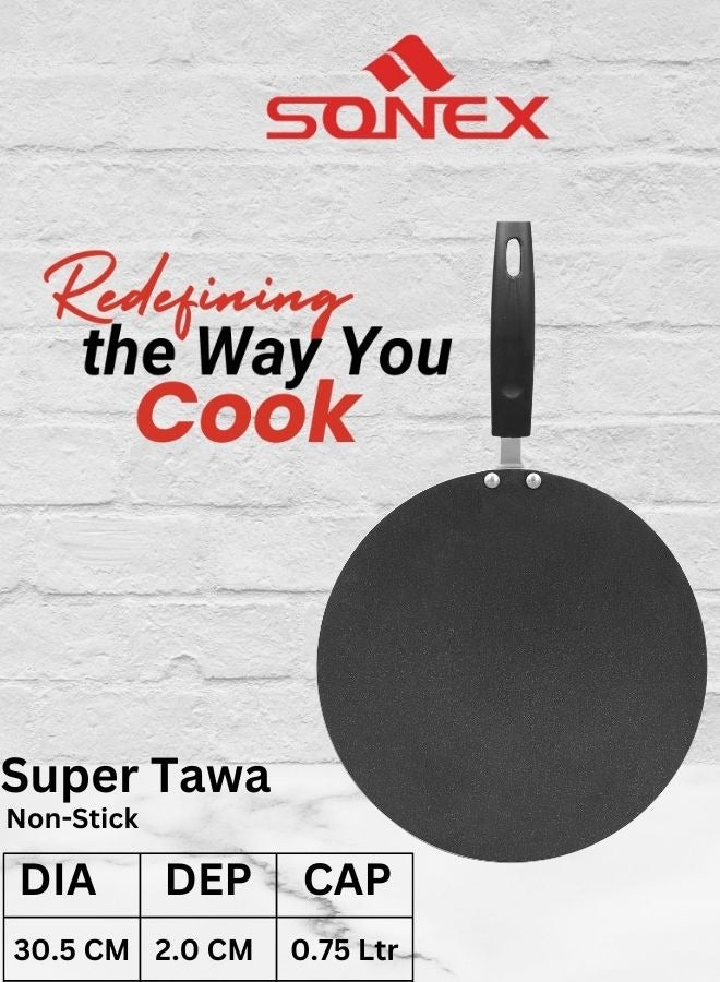 Sonex Non Stick Super Tawa, Bakelite Heat Resistant Handle, High Quality Aluminum, Premium Non Stick Coating, Even Heating, Durable Construction, Easy to Clean, Black, 30.5Cm. - Image 3