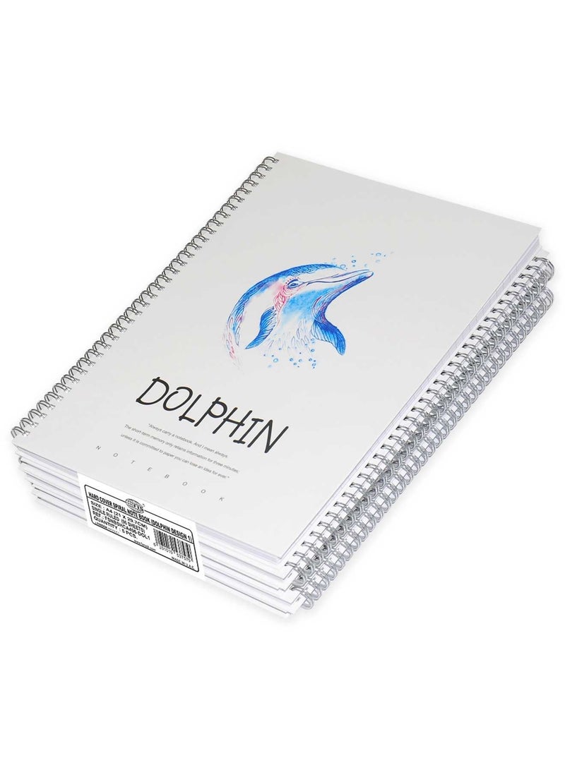 FIS 5 قطع من دفتر الملاحظات الحلزوني ذي الغلاف الصلب 96 ورقة مقاس A4 بتصميم دولفين - Image 1