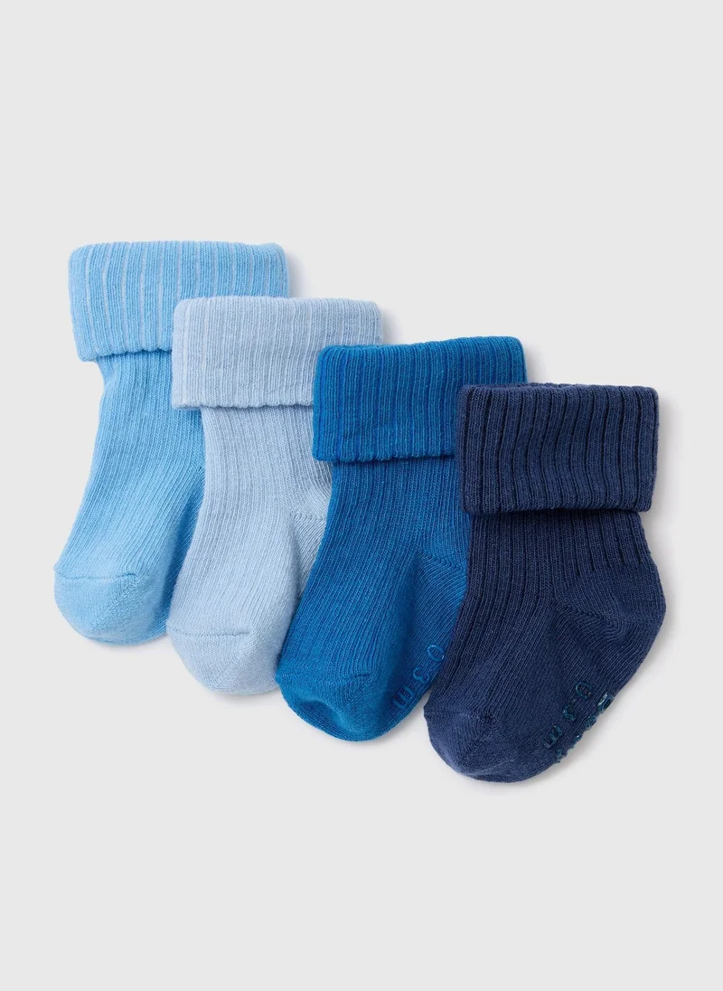 Matalan Baby 4 Pack Blue Ribbed Socks