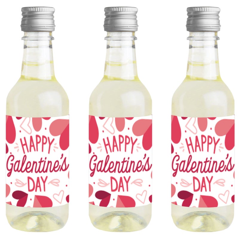 Big Dot of Happiness Happy Galentineâ€™s Day - Mini Wine and Champagne Bottle Label Stickers - Valentineâ€™s Day Party Favor Gift for Women and Men - Set of 16 - Image 1