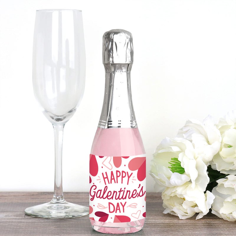 Big Dot of Happiness Happy Galentineâ€™s Day - Mini Wine and Champagne Bottle Label Stickers - Valentineâ€™s Day Party Favor Gift for Women and Men - Set of 16 - Image 2