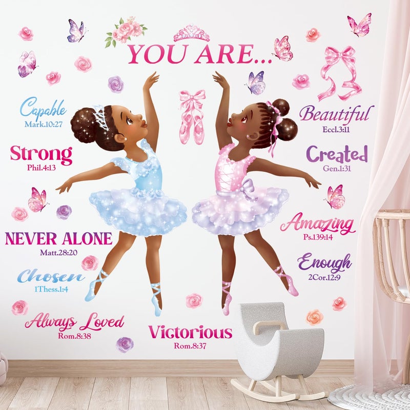 Decowall Sg2-2319 Black Girl Magic Ballerina Wall Stickers Decals Afro Art Women Inspirational Bedroom Nursery Gift Beautiful Playroom Kids D?Cor Baby Butterfly Decoration Motivational Room - Image 2