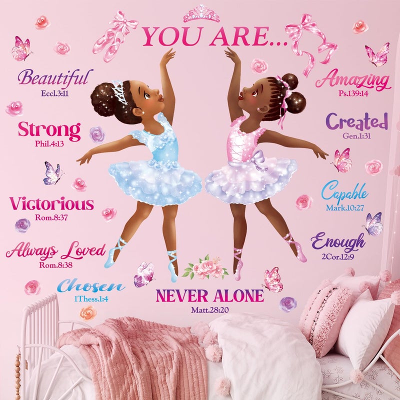 Decowall Sg2-2319 Black Girl Magic Ballerina Wall Stickers Decals Afro Art Women Inspirational Bedroom Nursery Gift Beautiful Playroom Kids D?Cor Baby Butterfly Decoration Motivational Room - Image 3