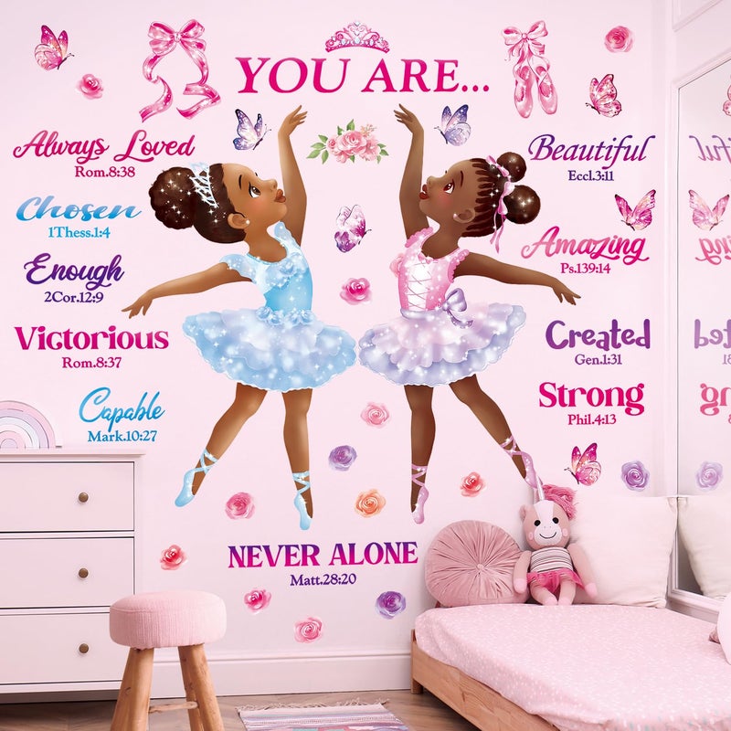 Decowall Sg2-2319 Black Girl Magic Ballerina Wall Stickers Decals Afro Art Women Inspirational Bedroom Nursery Gift Beautiful Playroom Kids D?Cor Baby Butterfly Decoration Motivational Room - Image 1