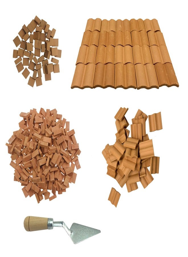 Cayway 150 PCS Mini Red Wall 50 PCS Mini Red Roof Tiles Model Building with Tool Set, Scale Model Bricks 18mm Fake Tiles Model for Dollhouse Bricks Diorama Fairy - Image 1