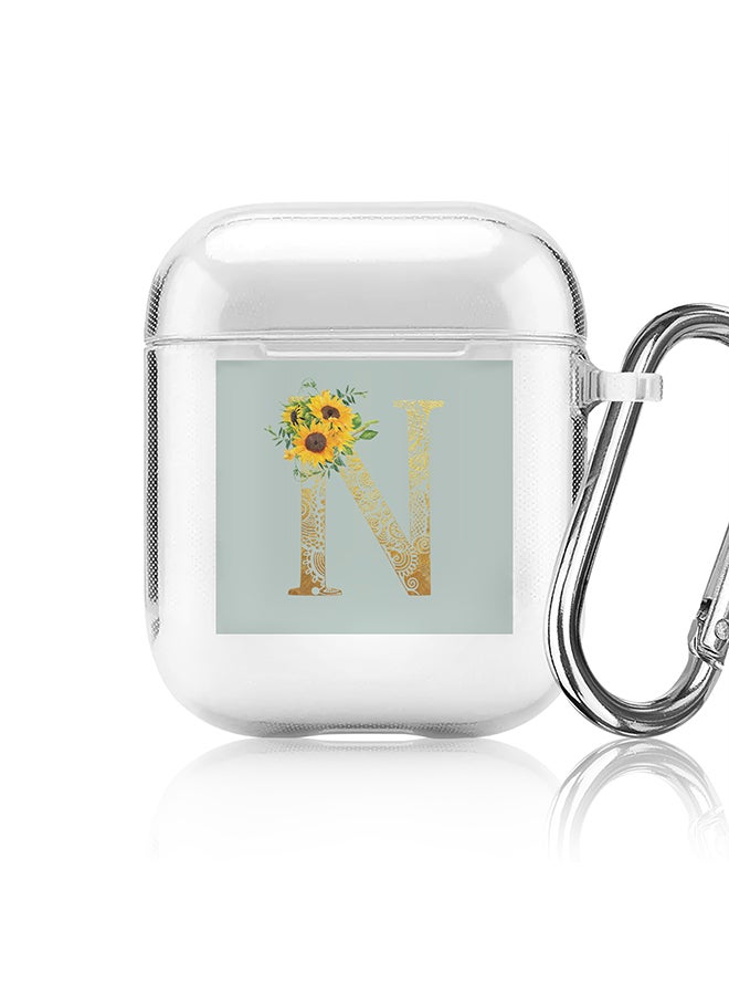 Stylizedd Classic Clear printed Case for Apple Airpods 2 / 1 Soft TPU Gel Thin Transparent Flexible Cover - Custom Monogram Initial Letter Mandala Floral Pattern Alphabet - N ( Light Green ) - Image 1