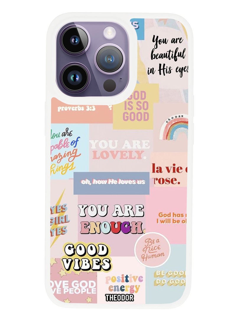 Theodor Protective Case Anti Scratch Shock Proof Cover For APPLE IPHONE 14 PRO Collage (White Bumper) - Image 1