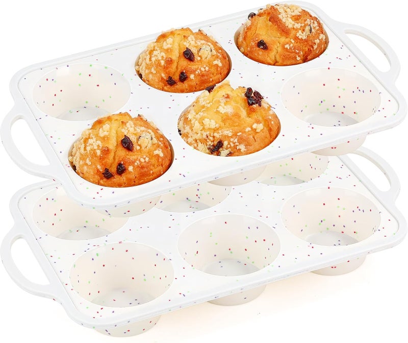 AOTASO 2 Pcs Jumbo Muffin Pan with Metal Frame, Nonstick 6 Cup Extra Large Cupcake Pan for Baking, Silicone Deep Muffin Tray for Egg Bites (Cream) - Image 1