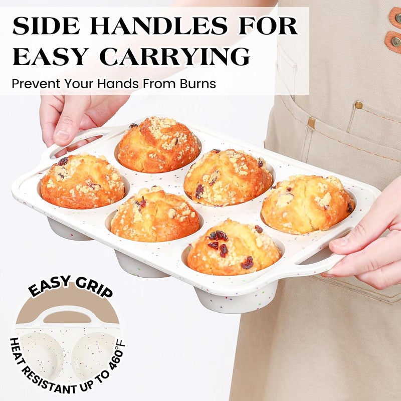 AOTASO 2 Pcs Jumbo Muffin Pan with Metal Frame, Nonstick 6 Cup Extra Large Cupcake Pan for Baking, Silicone Deep Muffin Tray for Egg Bites (Cream) - Image 3