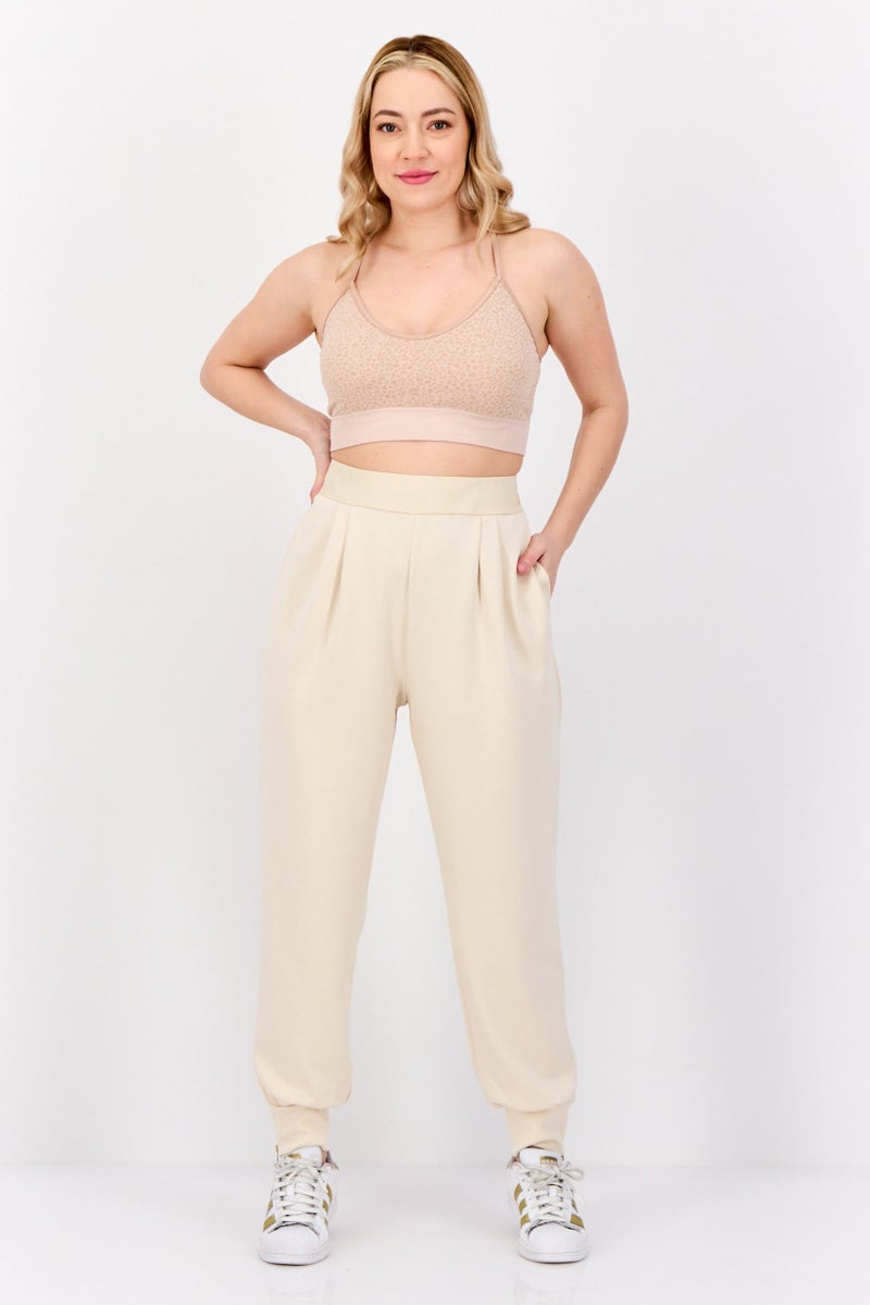 ESPRIT Women Regular Fit Solid Jogger Pants, Cream  - Image 2