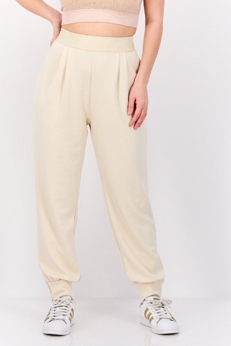 ESPRIT Women Regular Fit Solid Jogger Pants, Cream  - Image 1