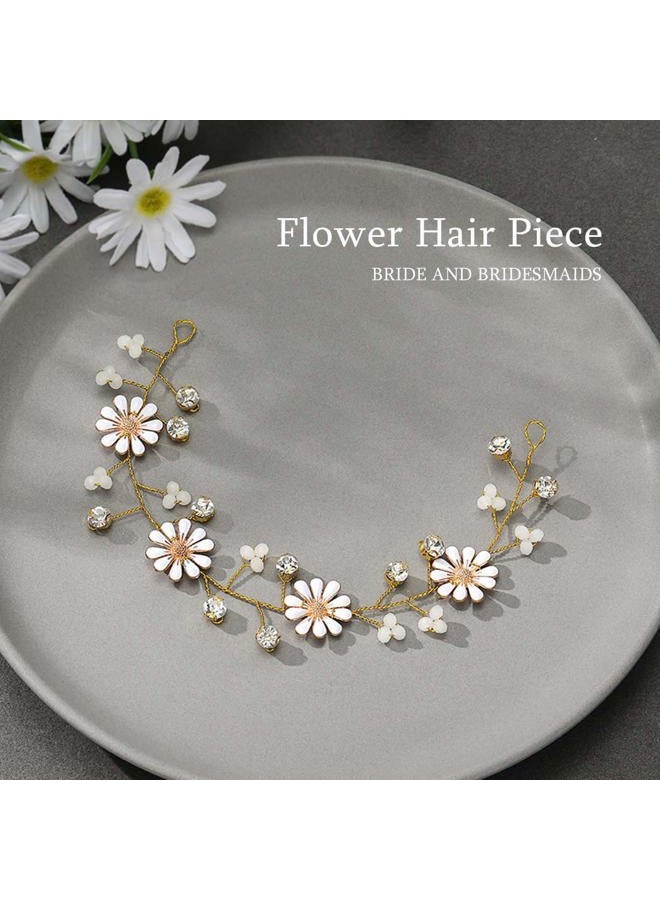 Unicra Bride Flower Wedding Hair Vine Daisy Gold Bridal Hair Piece Crystal Hair Accessories for Women and Girls - Image 3