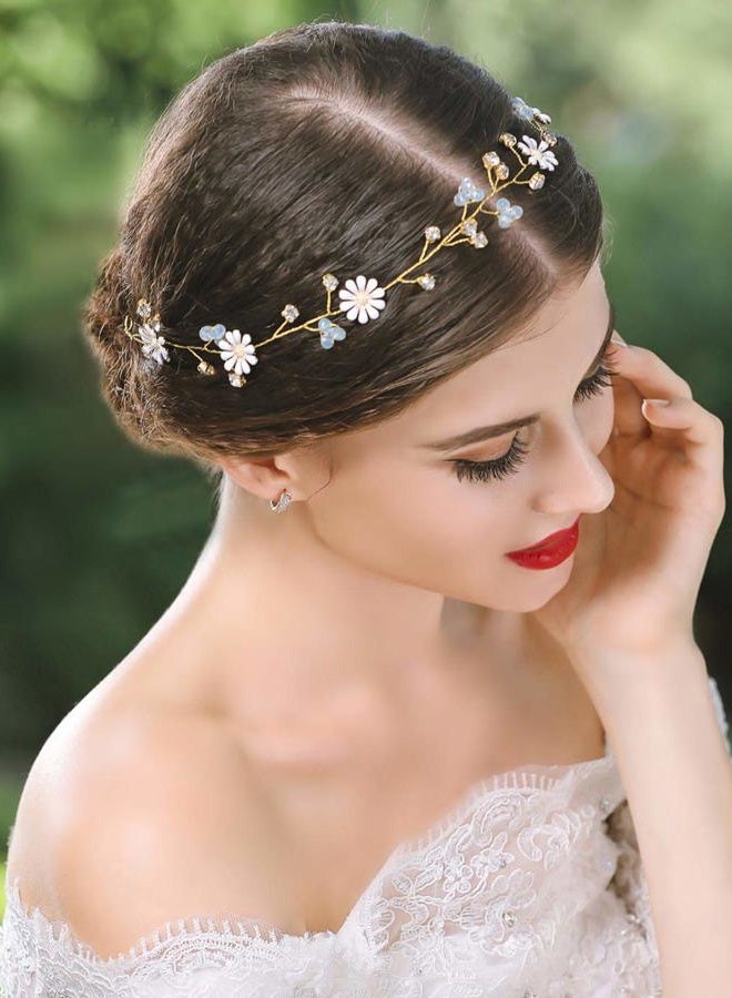 Unicra Bride Flower Wedding Hair Vine Daisy Gold Bridal Hair Piece Crystal Hair Accessories for Women and Girls - Image 5