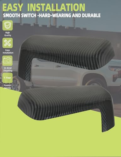 HONFQP Rearview Mirror Cover Carbon Fiber Compatible with Chevy Silverado 1500 2500 3500 2019-2024/ GMC Sierra 1500 2500 3500 2019-2024 Accessories Parts Replaces Left Right 1 Pair - Image 2