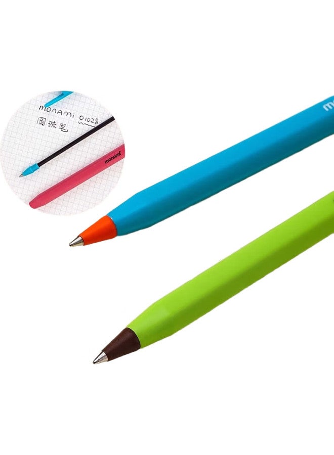 Monami Bic Hexagonal Brush Pen 0.7, Contrasting Color Medium Oil Pen, 153 Stick Smooth Black Vintage Colorful Barrel Ballpoint Pen, 01028-4 Pack - Image 2