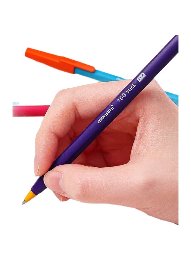 Monami Bic Hexagonal Brush Pen 0.7, Contrasting Color Medium Oil Pen, 153 Stick Smooth Black Vintage Colorful Barrel Ballpoint Pen, 01028-4 Pack - Image 1