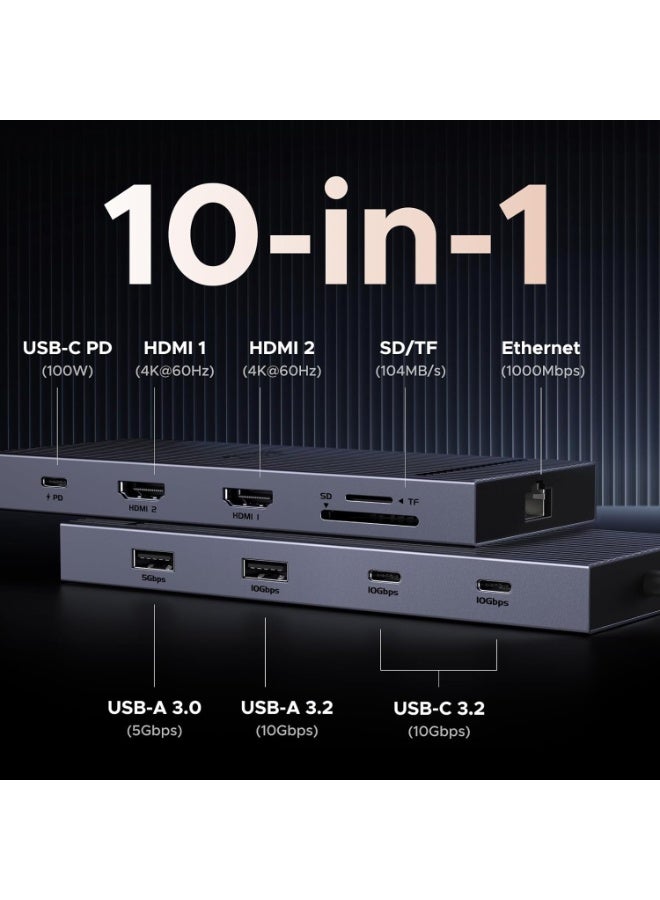UGREEN Revodok 10 in 1 USB C Docking Station Dual 4K Monitor, USBC Hub with 2 HDMI, USB A&C 3.2 Ports, SD/TF Card Reader, PD 100W Charging, USB C Dock with 1Gbps Ethernet for Dell, HP, XPS and More - Image 2