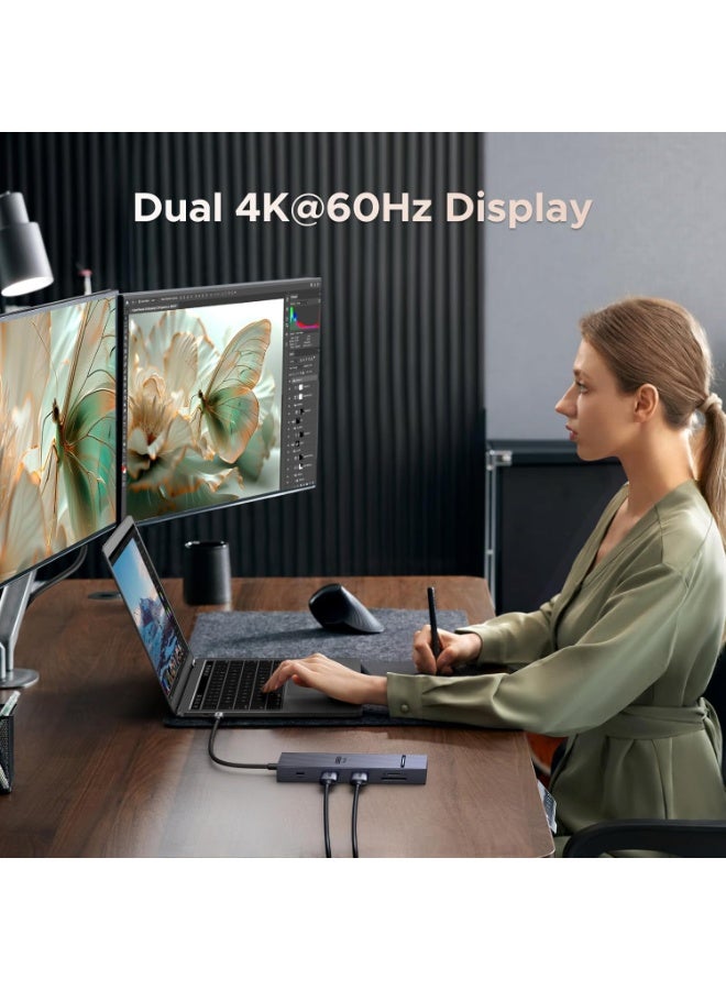 UGREEN Revodok 10 in 1 USB C Docking Station Dual 4K Monitor, USBC Hub with 2 HDMI, USB A&C 3.2 Ports, SD/TF Card Reader, PD 100W Charging, USB C Dock with 1Gbps Ethernet for Dell, HP, XPS and More - Image 3