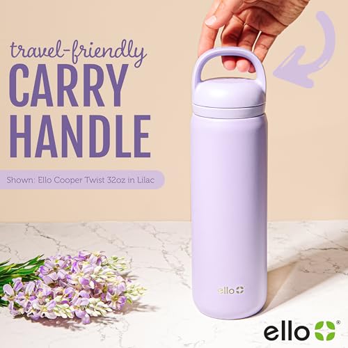 Ello Cooper Twist 32oz Stainless Steel Water Bottle with Chug Lid Leak Proof Double Walled and Vacuum Insulated Built in Carry Loop Dishwasher Safe Lilac - Image 3