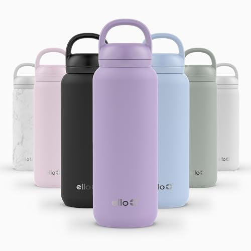 Ello Cooper Twist 32oz Stainless Steel Water Bottle with Chug Lid Leak Proof Double Walled and Vacuum Insulated Built in Carry Loop Dishwasher Safe Lilac - Image 1