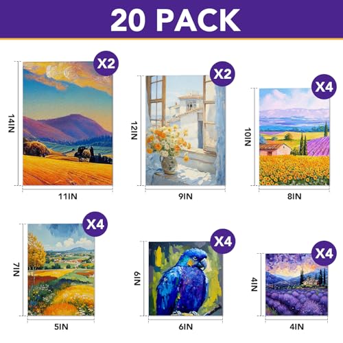 ESRICH Canvas Boards for Painting 20 Multi Pack Paint Canvas Panels 11x14 9x12 8x10 6x6 5x7 4x4 Blank Canvases for PaintingCotton Primed Painting Canvas for Acrylic Oil Gouache Tempera - Image 3