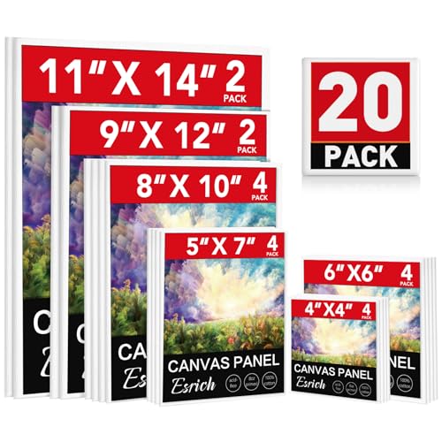 ESRICH Canvas Boards for Painting 20 Multi Pack Paint Canvas Panels 11x14 9x12 8x10 6x6 5x7 4x4 Blank Canvases for PaintingCotton Primed Painting Canvas for Acrylic Oil Gouache Tempera - Image 1