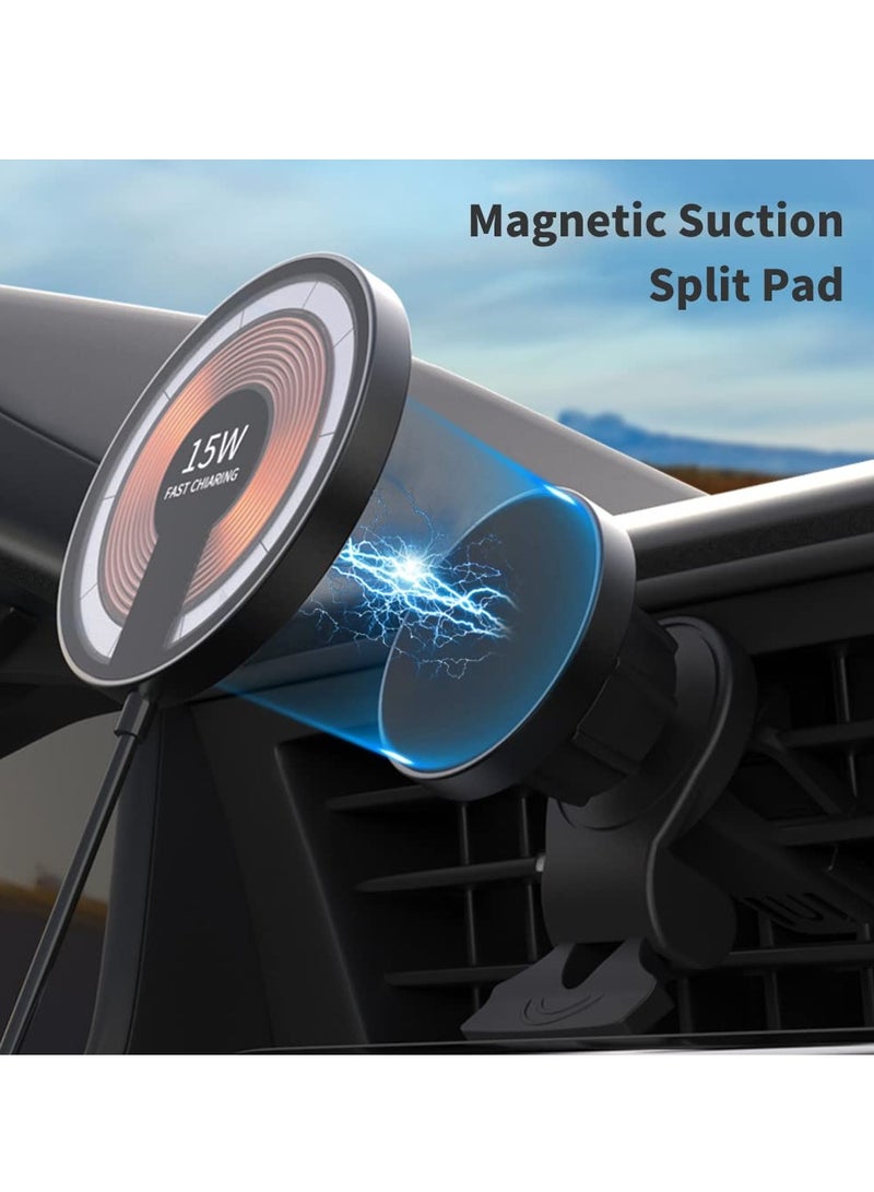 SYOSI Magnetic Wireless Car Charger, Wireless Car Charger for MagSafe iPhone, 15W Magnetic Pad Air Vent Holder with 20W QC Charger - Image 2