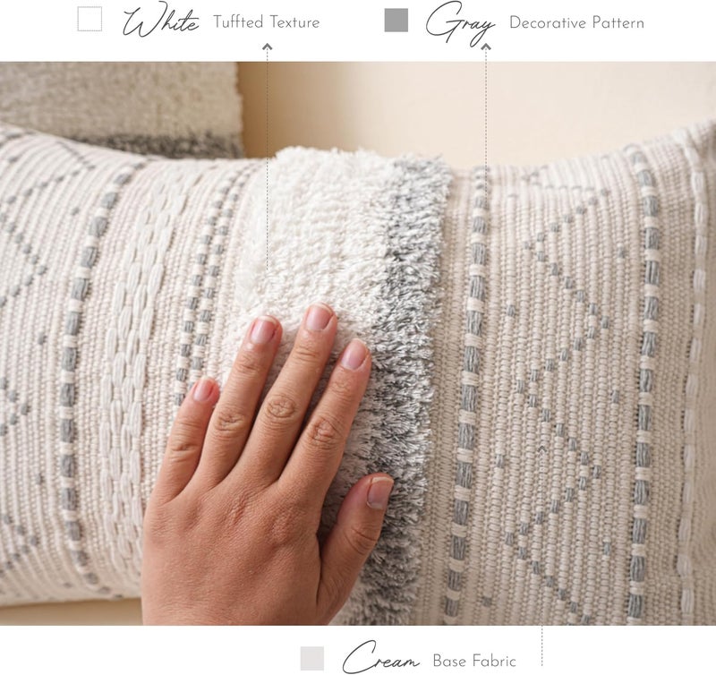 BlissBlush Gray Decorative Throw Pillow Cover 18X18 Combo Set of 2 Square Boho Neutral Grey Accent Pillowcase Tassels Farmhouse Cushion for Couch Sofa Bedroom Living Room Home Décor Cover ONLY - Image 4
