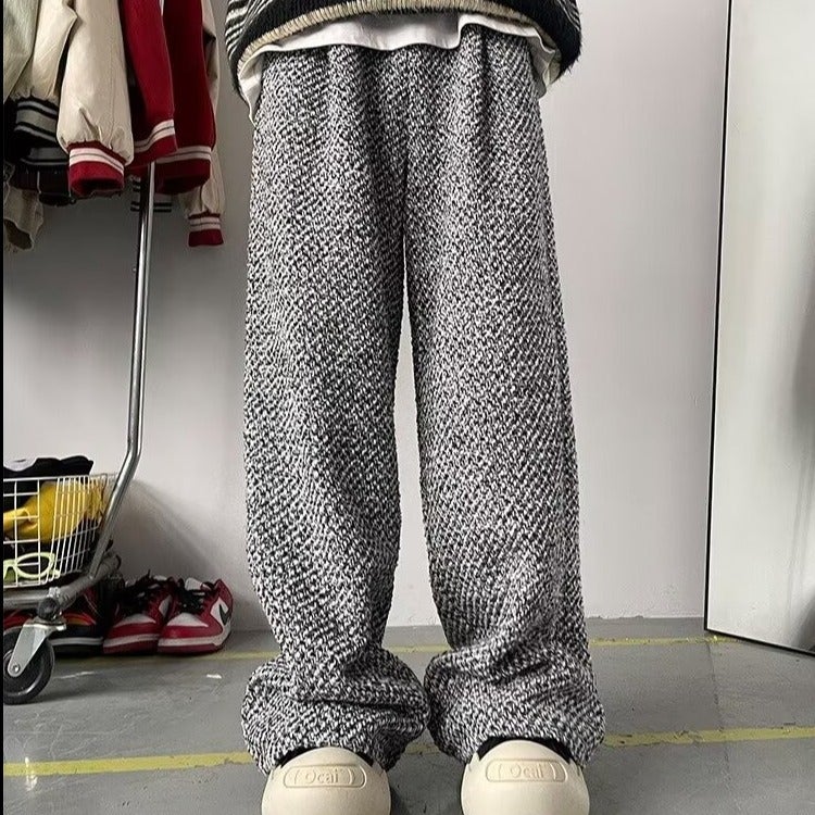 High-Grade Gray Pants Men'S American Men'S And Women'S Niche Thick Woolen Wide-Leg Pants Vintage Old Money Style Straight Pants Fashion Ins - Image 3