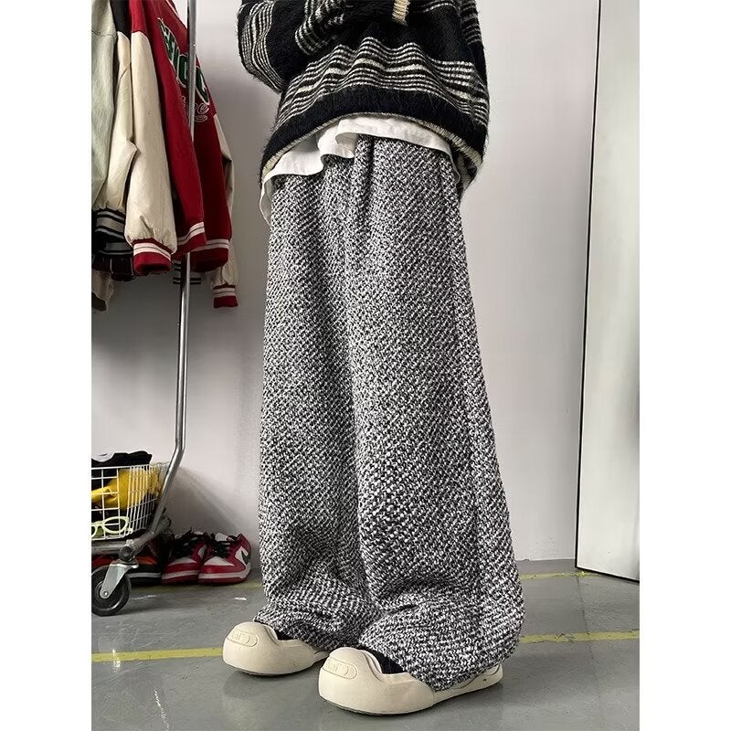 High-Grade Gray Pants Men'S American Men'S And Women'S Niche Thick Woolen Wide-Leg Pants Vintage Old Money Style Straight Pants Fashion Ins - Image 2