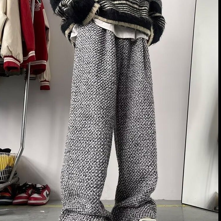 High-Grade Gray Pants Men'S American Men'S And Women'S Niche Thick Woolen Wide-Leg Pants Vintage Old Money Style Straight Pants Fashion Ins - Image 4
