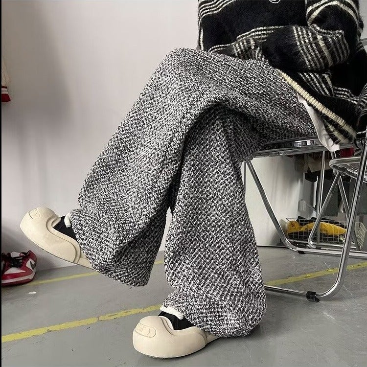 High-Grade Gray Pants Men'S American Men'S And Women'S Niche Thick Woolen Wide-Leg Pants Vintage Old Money Style Straight Pants Fashion Ins - Image 5