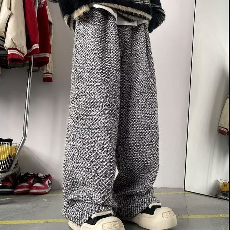 High-Grade Gray Pants Men'S American Men'S And Women'S Niche Thick Woolen Wide-Leg Pants Vintage Old Money Style Straight Pants Fashion Ins - Image 1