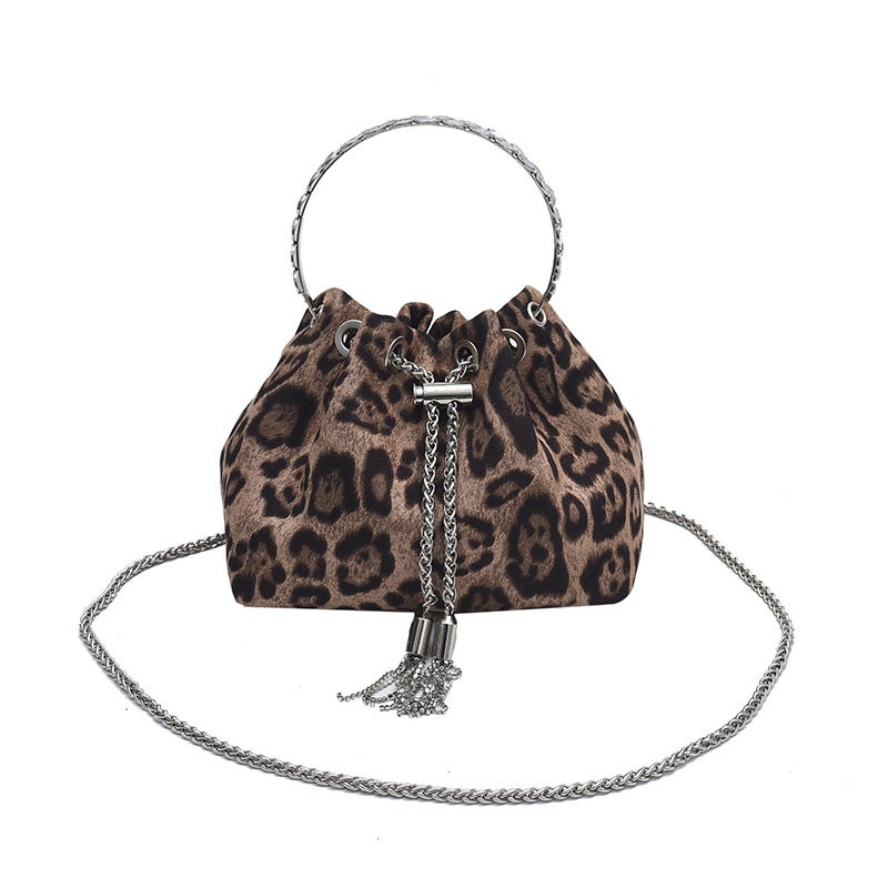 Trendy Leopard Print Small Bag For Women Fashion Drawstring Bucket Bag Trendy Versatile Niche Chain Crossbody Bag - Image 1