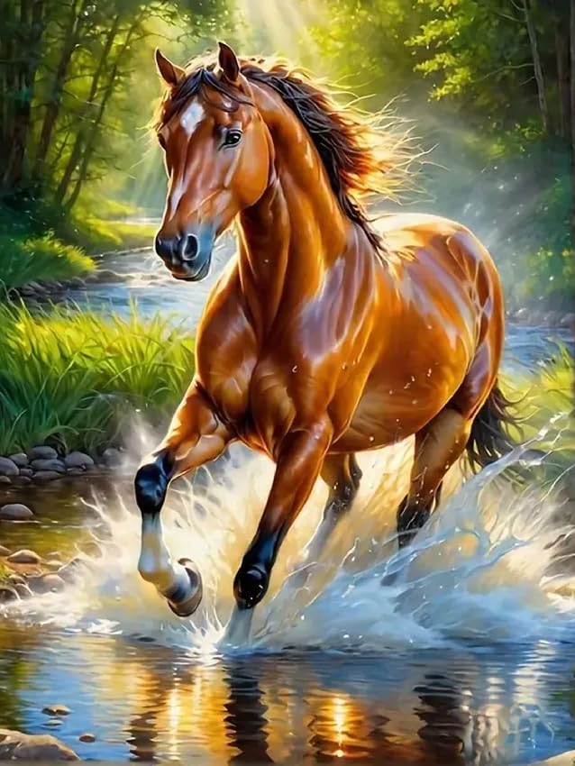 mrpwnle Horse Diamond Painting Kits for Adults Horse Diamond Art Kits for Adults Beginners 5D Round Full Drill Crafts Gem Art Painting Kits for Home Decor Gifts12x16 inch - Image 1